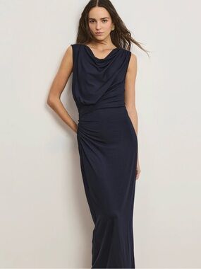Veronica Beard Kerilyn Ruched Maxi Dress Navy